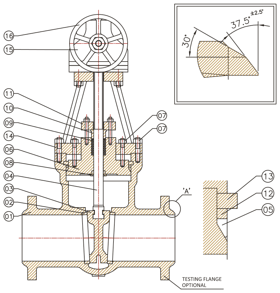 Pressure Seal Gate Valve section with numbered callouts